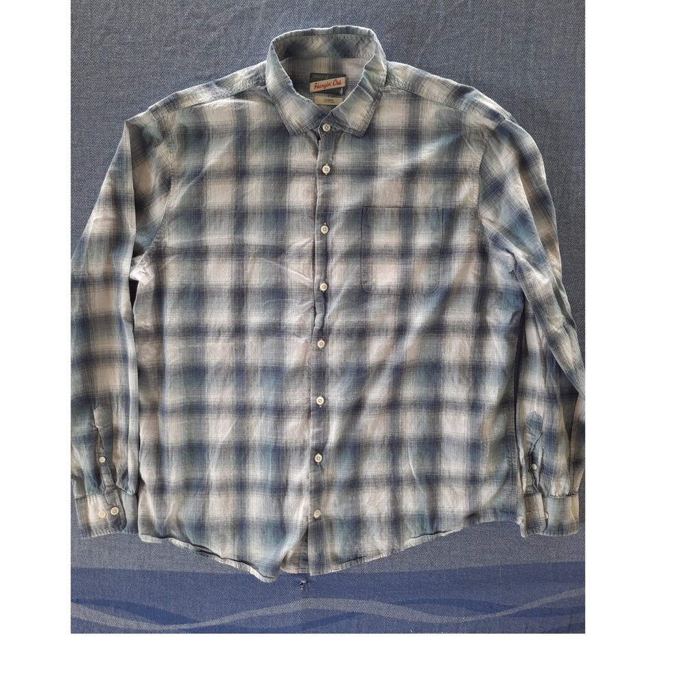 Johnnie-O Hangin Out Mens XL Blue White Plaid Long Sleeve Button Down Shirt‎